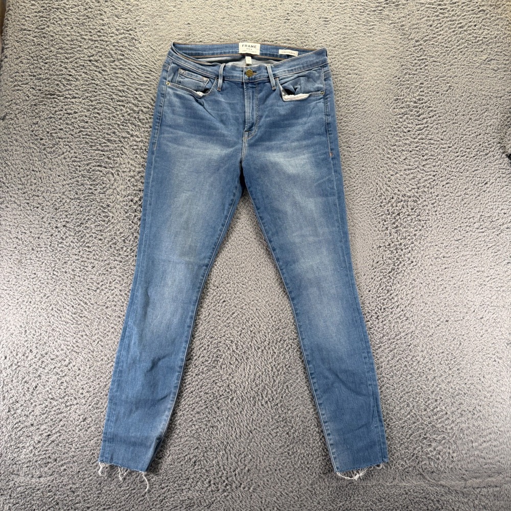 Frame Jeans Womens 32x29 Blue Cotton Denim Skinny Faded Raw-Hem Stretch USA - Picture 1 of 10